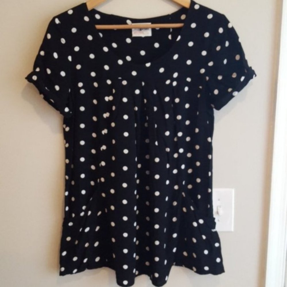 Anthropologie Holding Horses Abstractions Black & White Polka Dot Tunic Tee